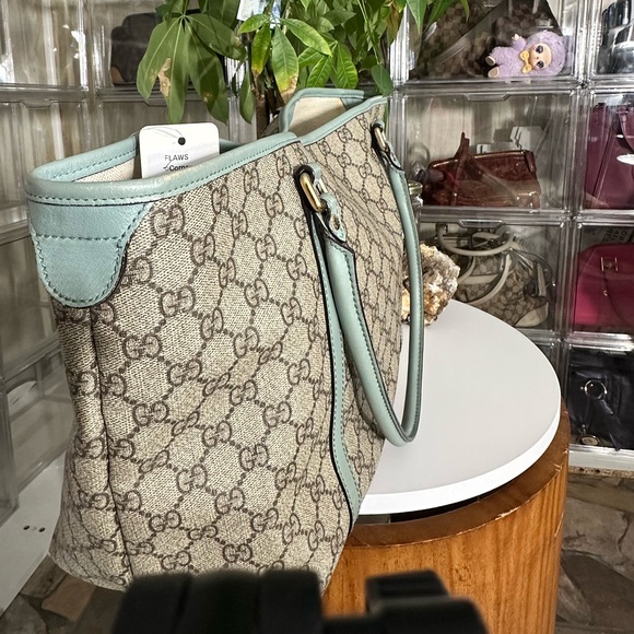 Gucci Beige and Teal Women's Tote Bag Authentic Large . - Picture 3 of 11